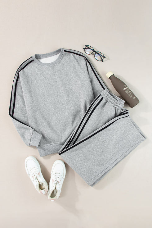 Side Striped Round Neck Top and Pants Active Set - Odaingerous